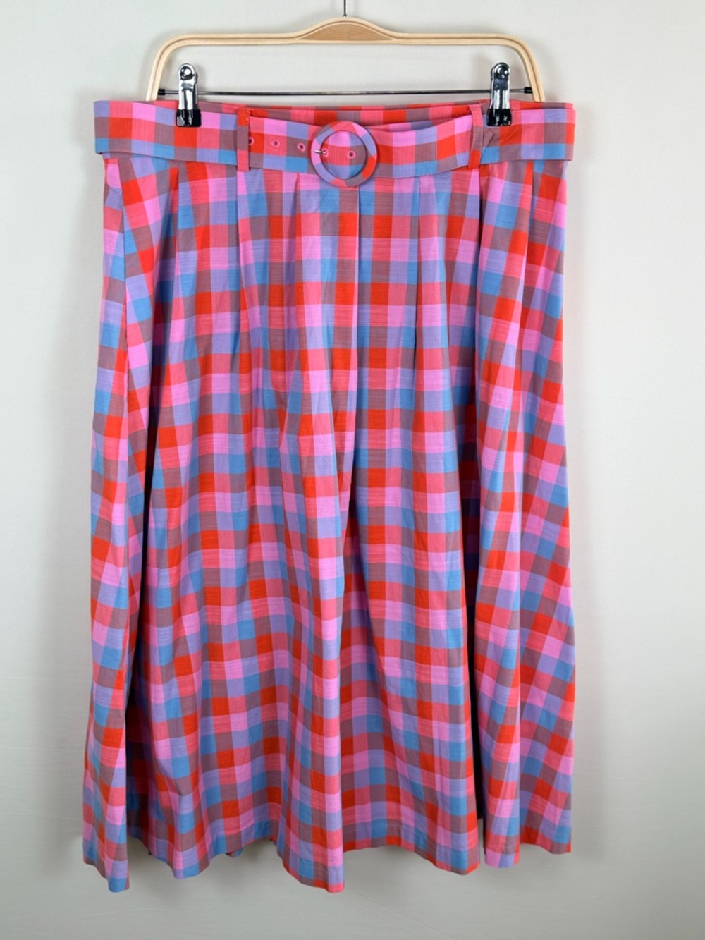 ModCloth x Barbie Plaid Midi Skirt Belted Pink Blue Cotton Barbiecore Size 16